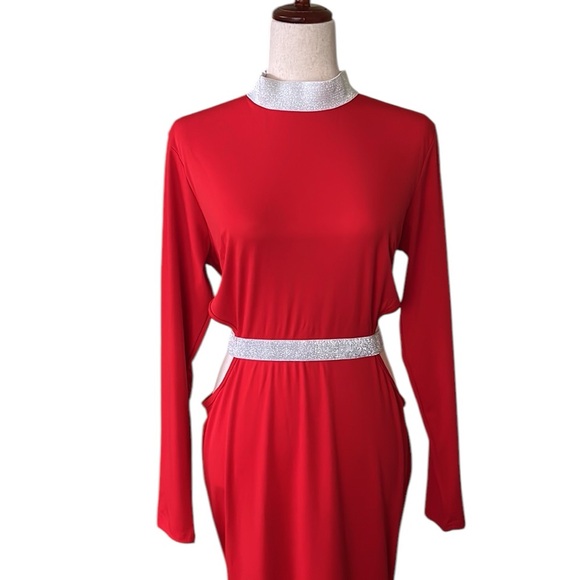 Elegant Hollow Out Rhinestone Slit Bodycon Evening Dress - Picture 13 of 13